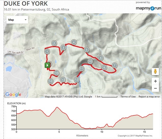 Historical Duke of York 16 km route map